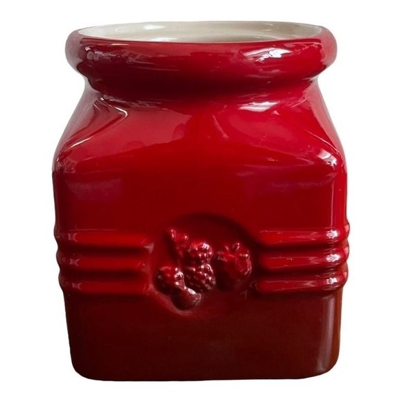 Vintage Jar LE CREUSET Red Ombre Cerise Berry Jam Jar Crock French Pottery - Picture 2 of 4